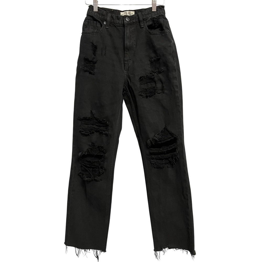 We The‎ Free CRVY Jeans Womens 25 Black Distressed High Rise Straight Ripped